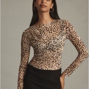 Sarah Hann Leopard Print Long Sleeve sheer Top